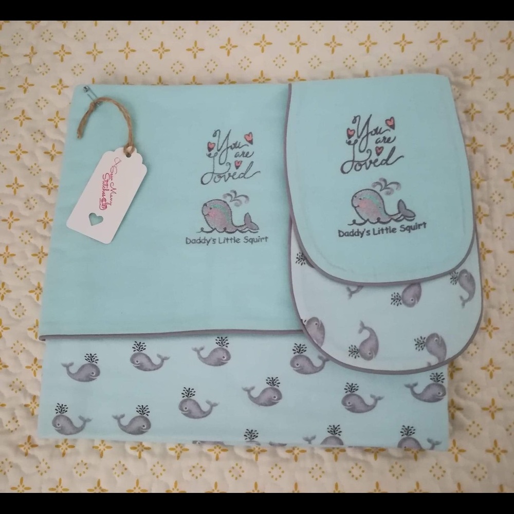 Embroidered Baby Blanket with Matching Burp Cloth
